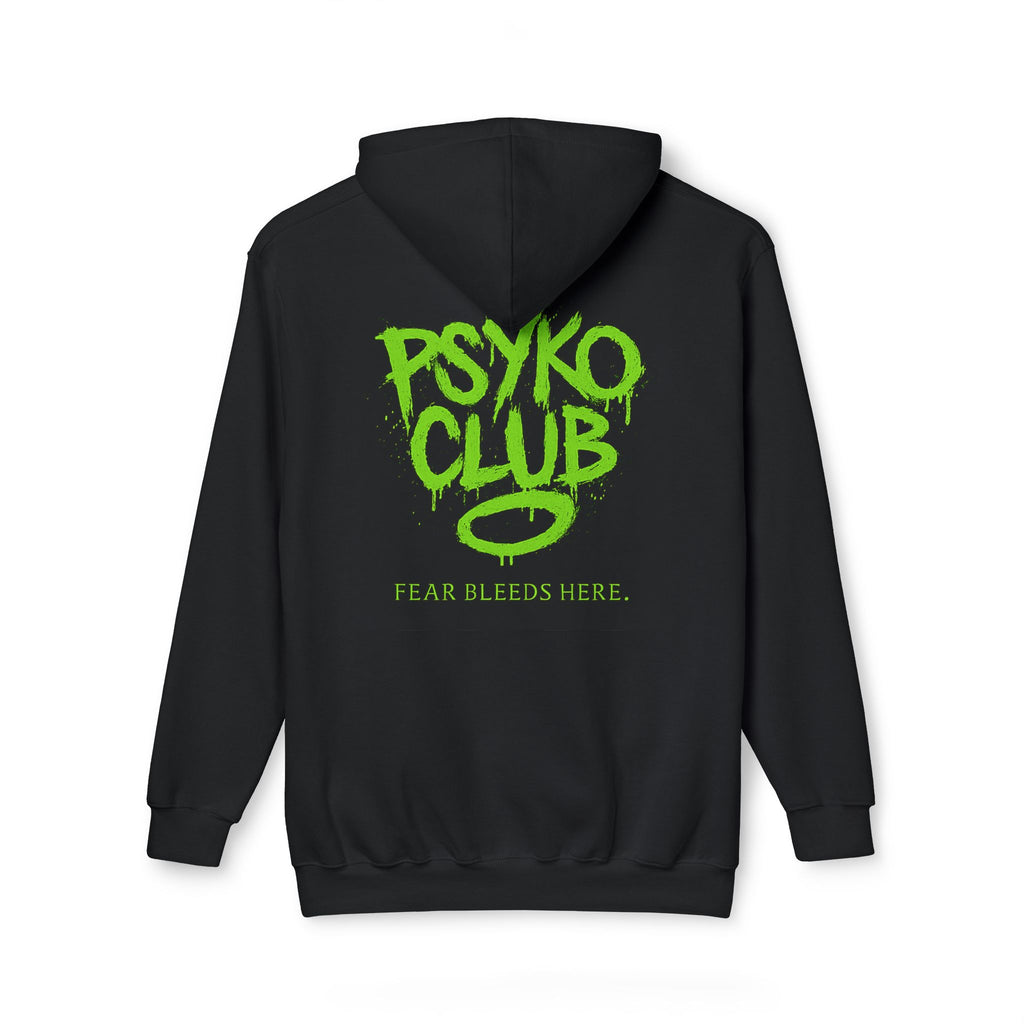 Psyko Club, Fear Bleeds Here Unisex Hooded Sweatshirt, Fear Bleeds Here, Trendy Streetwear, Perfect for Parties, Halloween, Cozy Casual Wear