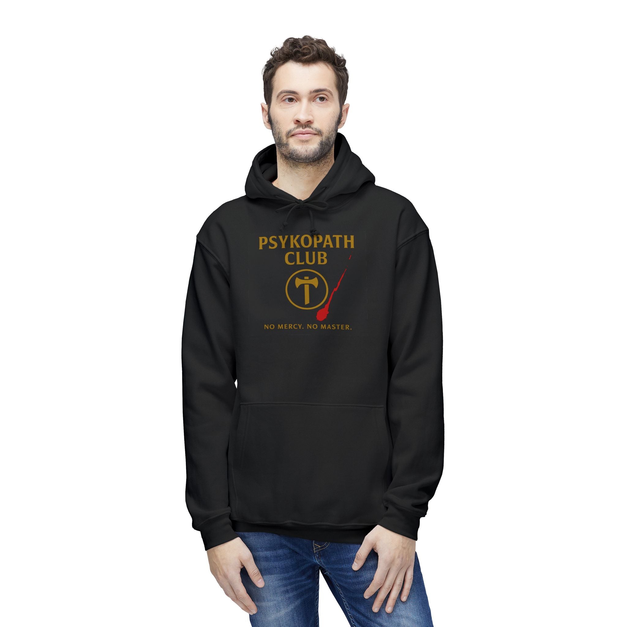 Psycho Club NO MERCY. NO MASTER. Unisex Hoodie - No Mercy, No Waste - Perfect Gift for Horror Fans, Casual Wear, Halloween, Streetwear, College Style